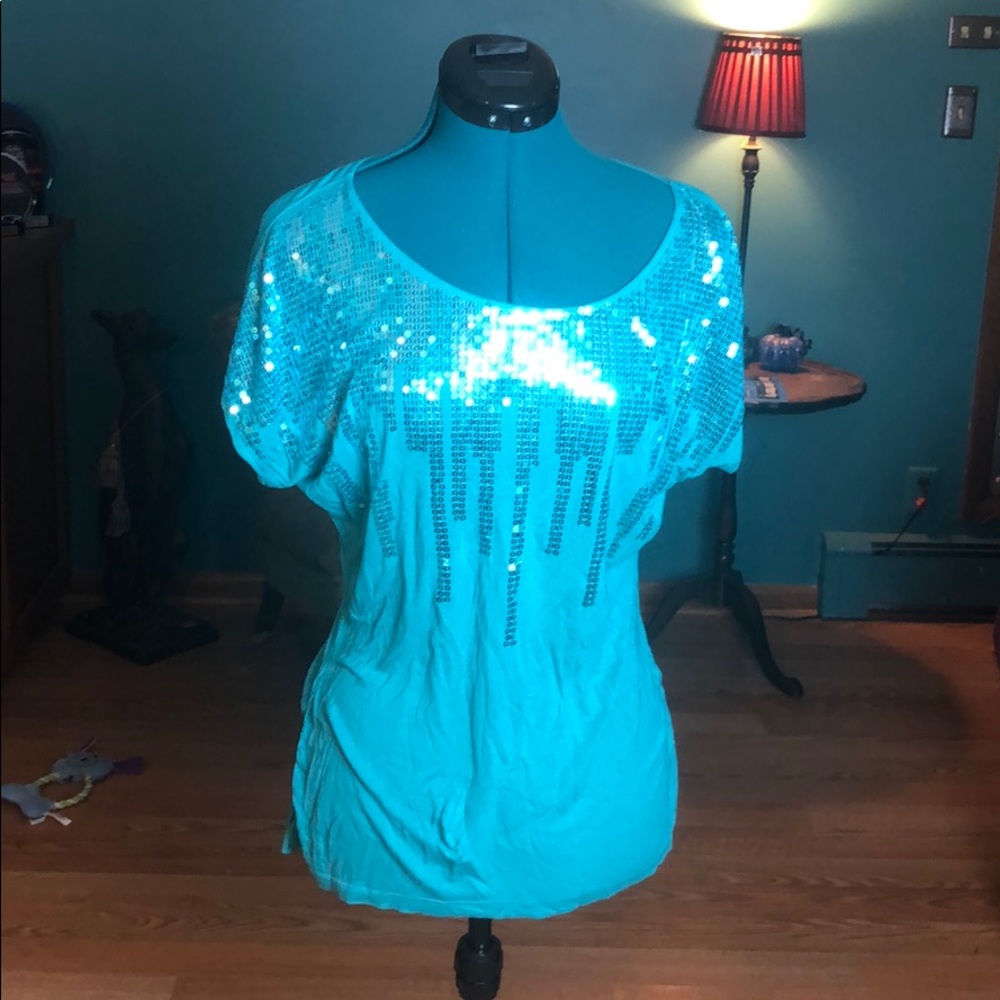Teal Sequin Detail Top